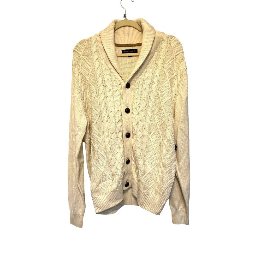 Tricots St. Raphael Mens Cream Heather Knit Button Down Cardigan L